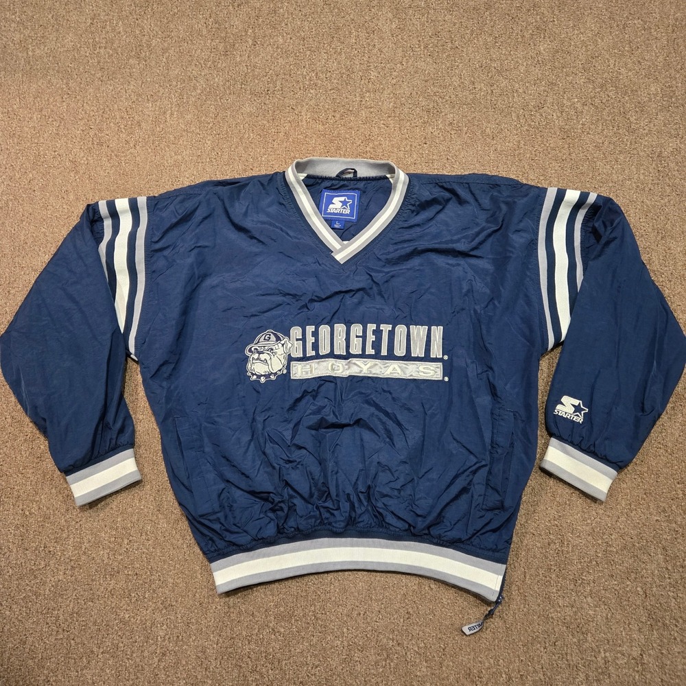 Vintage Georgetown Hoyas Starter Windbreaker Jacket Mens L Blue Embroidered